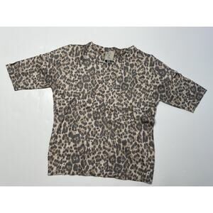Sioni Leopard Taupe Print Sweater Short Sleeve Size XS
